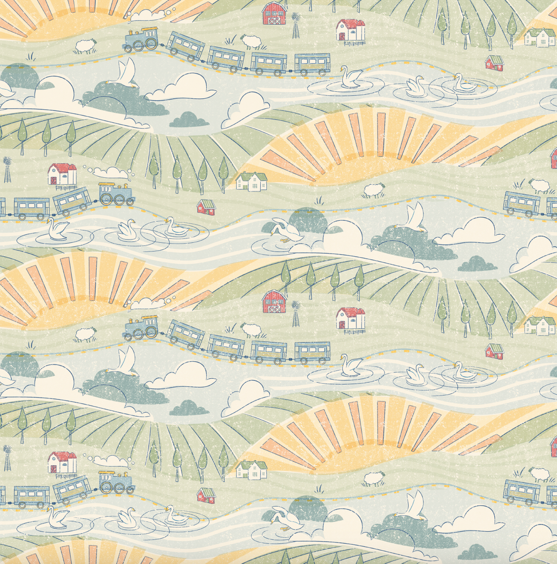 Tommy Whimsical Illustrative Wallpaper in Green, Yellow & Blue