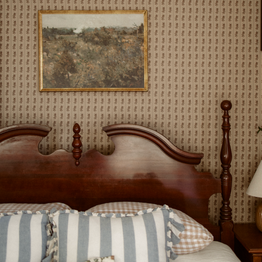 Poet traditional wallpaper in beige and taupe colors for farmhouse decor