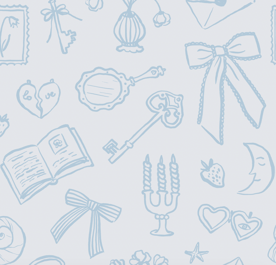 Lexi Whimsical Wallpaper in Light Blue, Cream and White