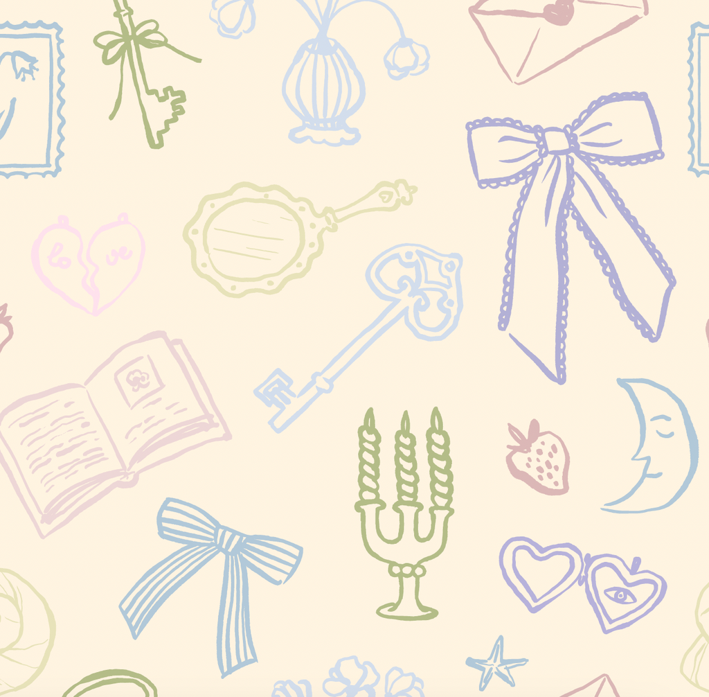 Lexi Whimsical Wallpaper in Light Blue, Cream and White