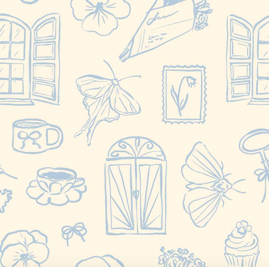 Lucille Cream and Black Removable Wallpaper Vintage Illustrative