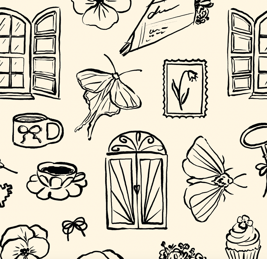 Lucille Cream and Black Removable Wallpaper Vintage Illustrative