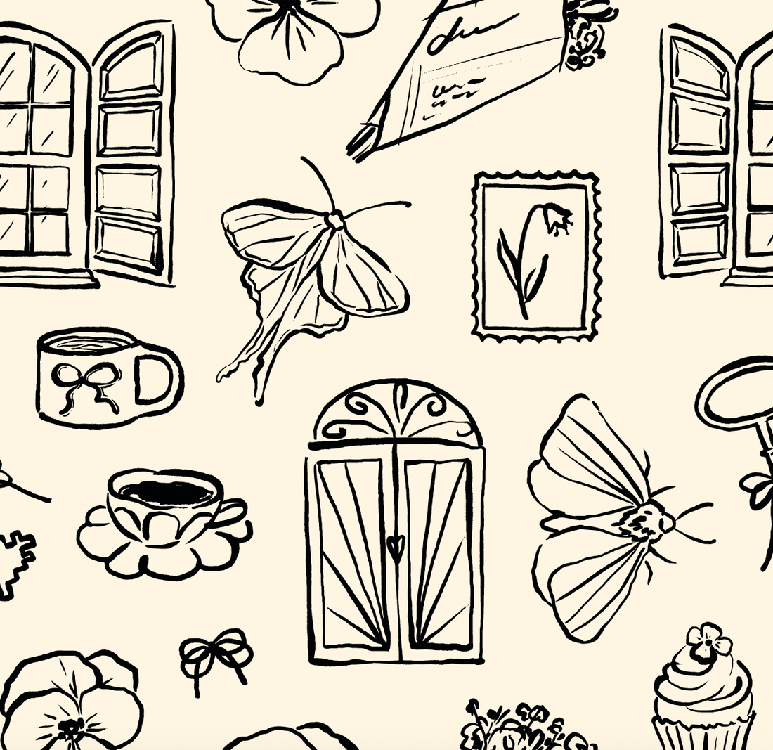 Lucille Cream and Black Removable Wallpaper Vintage Illustrative
