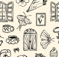 Lucille Cream and Black Removable Wallpaper Vintage Illustrative