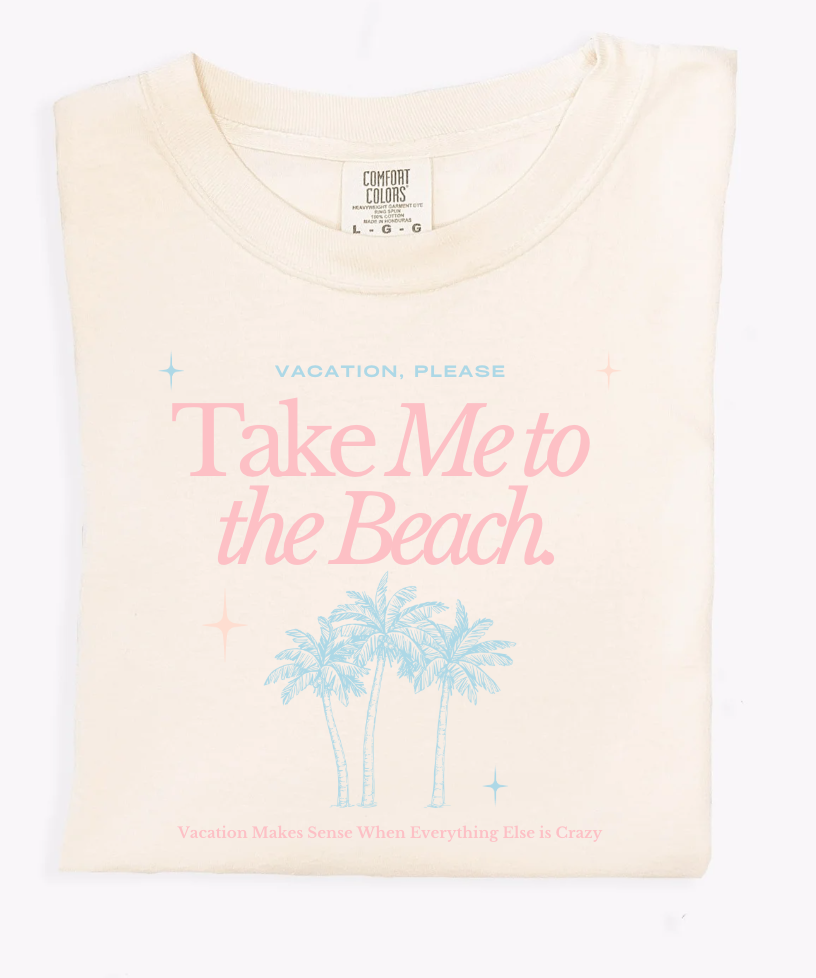 Close up of the Take Me to the Beach unisex graphic tee in a relaxed fit