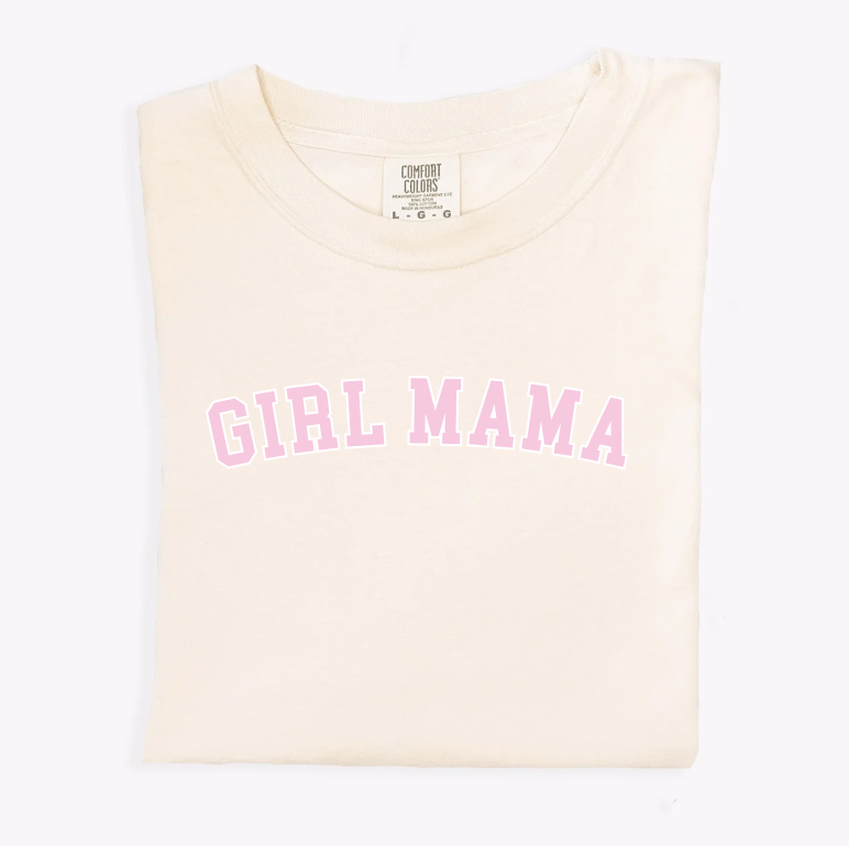 Girl Mama varsity style graphic t-shirt with crew neckline