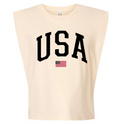 USA Varsity cropped tank top in a relaxed unisex fit, displayed on a clean background.
