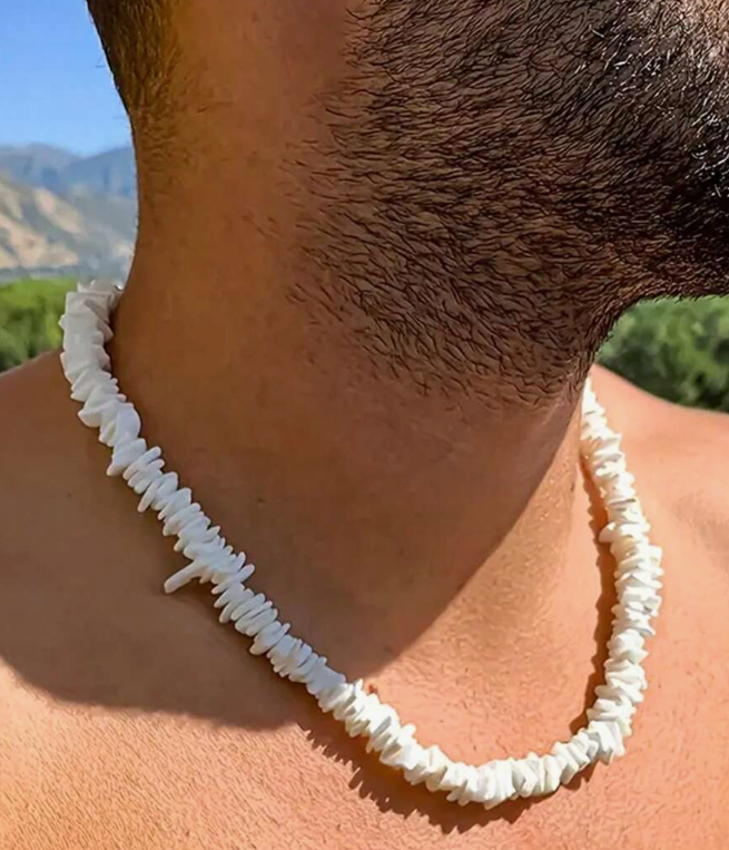 White Puka Shell Beaded Necklace Unisex Coastal Beach Jewelry