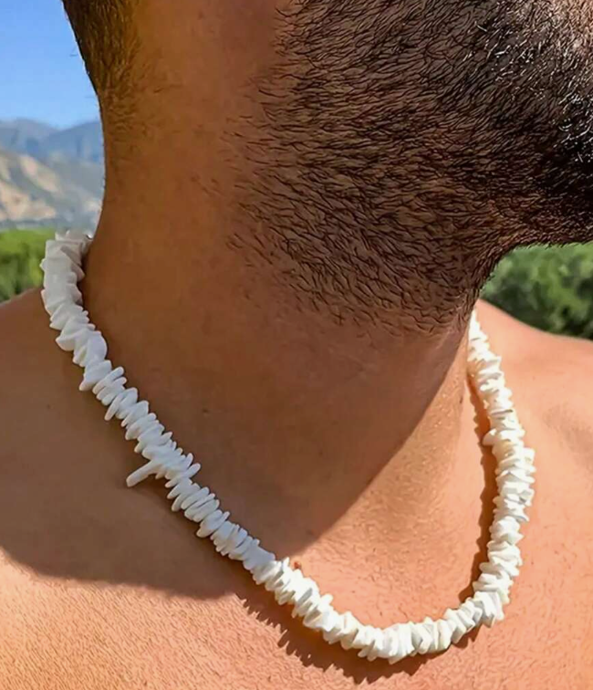 White Puka Shell Beaded Necklace Unisex Coastal Beach Jewelry