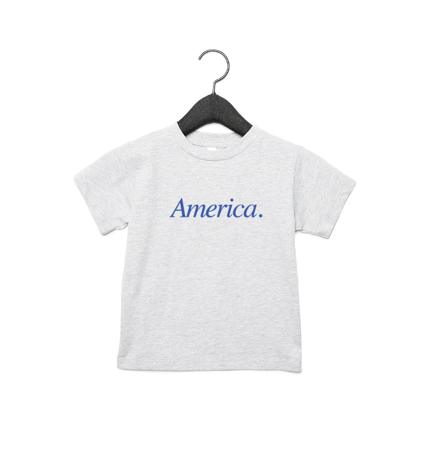 A classic minimalist kids t-shirt featuring America graphic print in solid cotton fabric