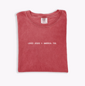 Loves Jesus + America, Too. graphic t-shirt in soft ringspun cotton