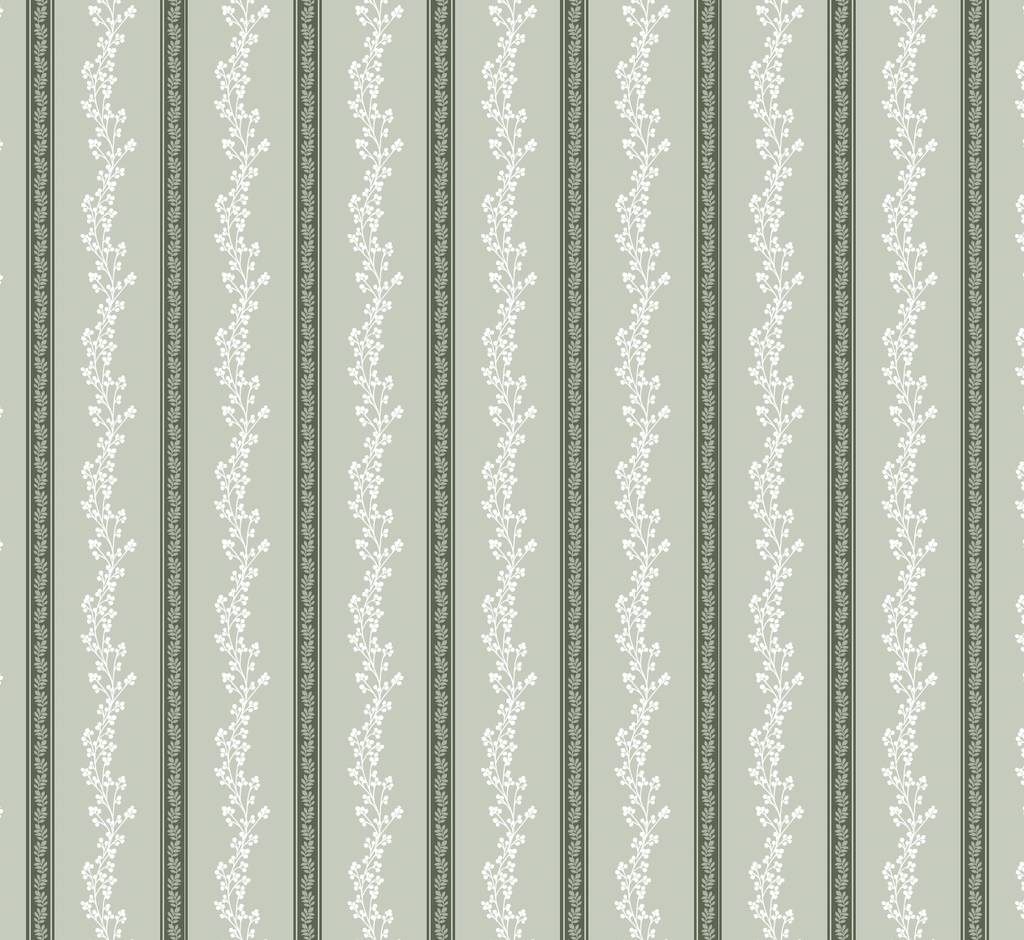 Miller Striped Wallpaper in Green and Mauve - Traditional Style