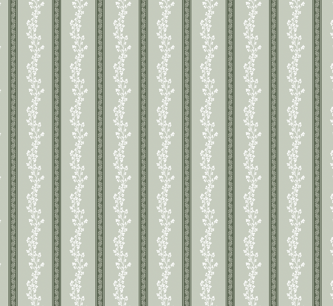 Miller Striped Wallpaper in Green and Mauve - Traditional Style