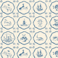 Fitz Wallpaper in Cream and Blue Traditional Coastal Style