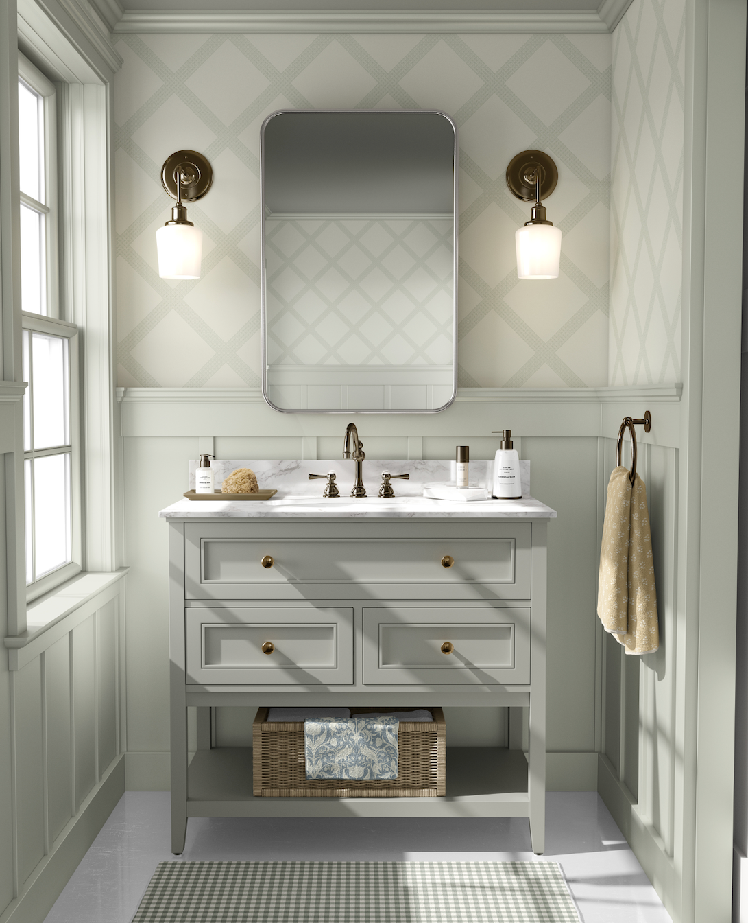 Annie Geometric Wallpaper: Traditional Cream White and Blue