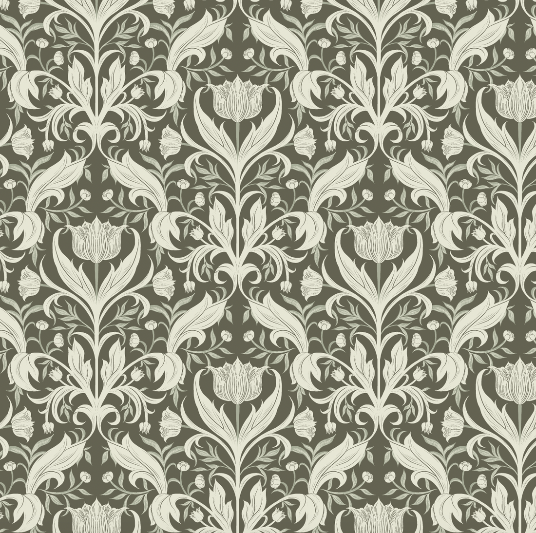 Dorthea Floral Removable Wallpaper in Blue, Beige, and Olive