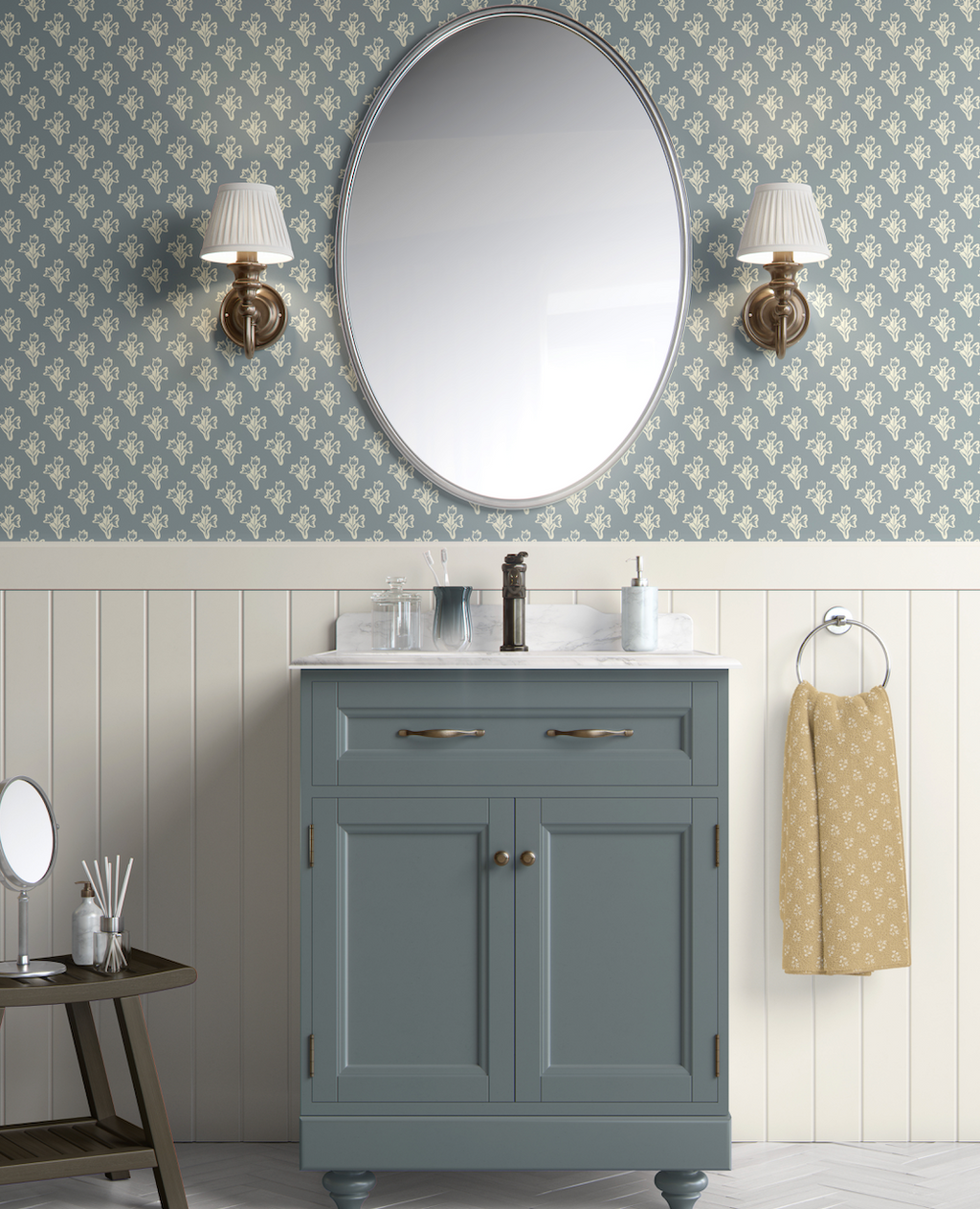 Ruthie Floral Wallpaper: Sage Green, Cream & Dusty Blue Traditional