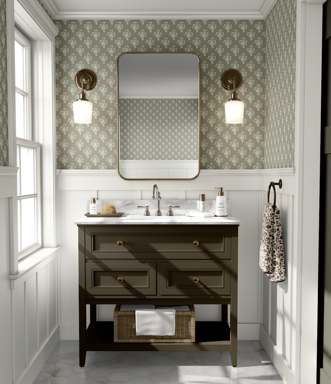 Ruthie Floral Wallpaper: Sage Green, Cream & Dusty Blue Traditional