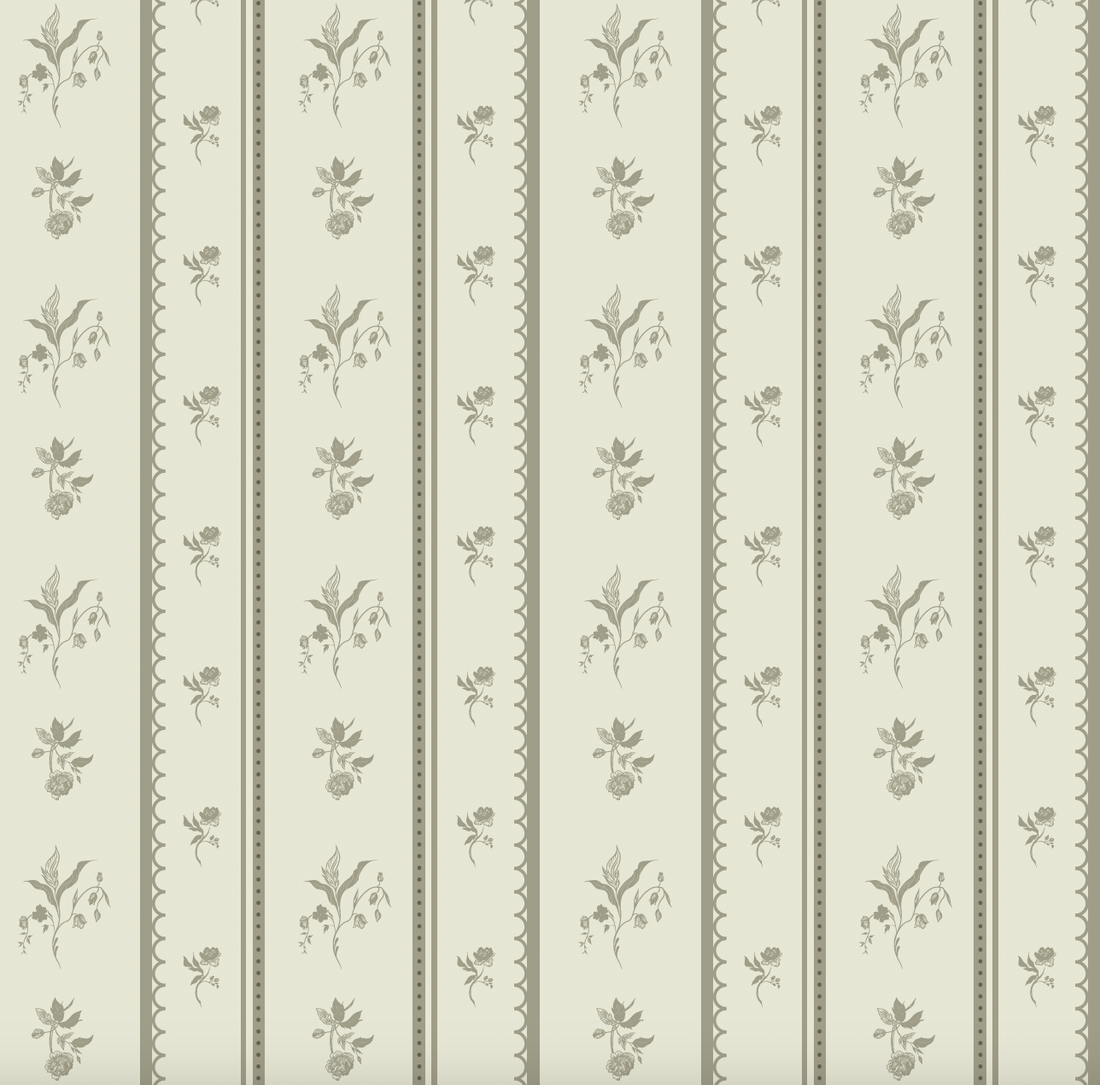 Lottie Striped Wallpaper in Beige Cream Muted-Green and Mauve