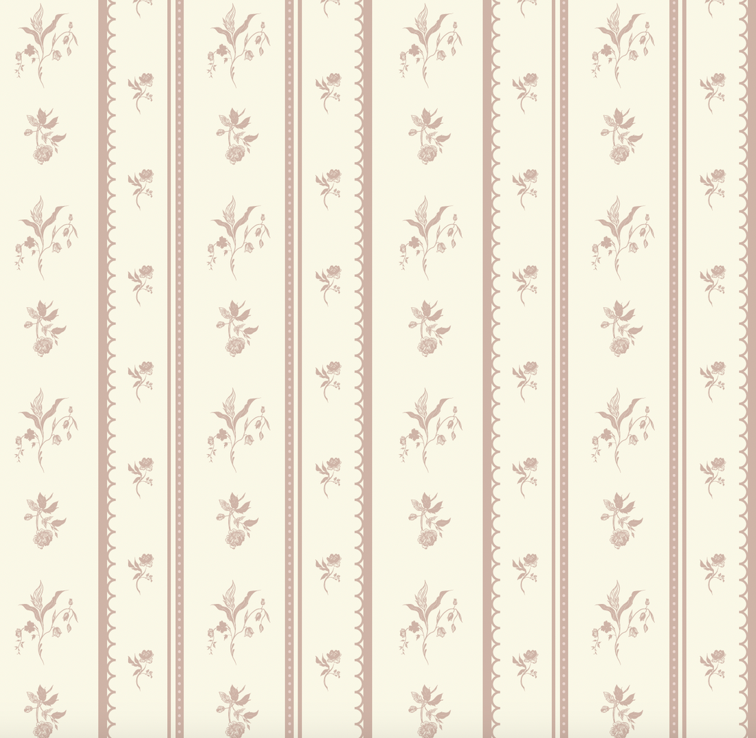 Lottie Striped Wallpaper in Beige Cream Muted-Green and Mauve