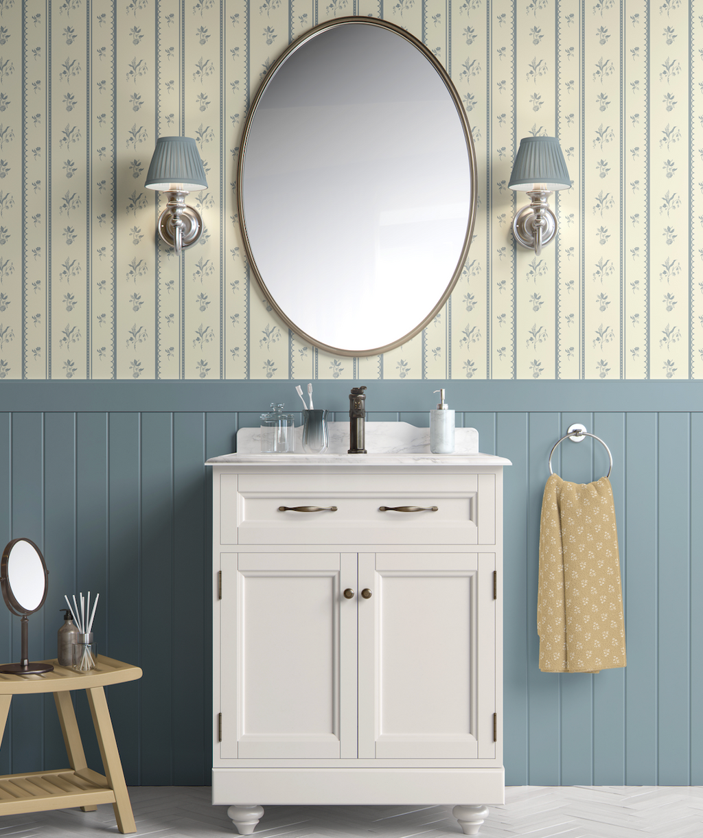 Lottie Striped Wallpaper in Beige Cream Muted-Green and Mauve