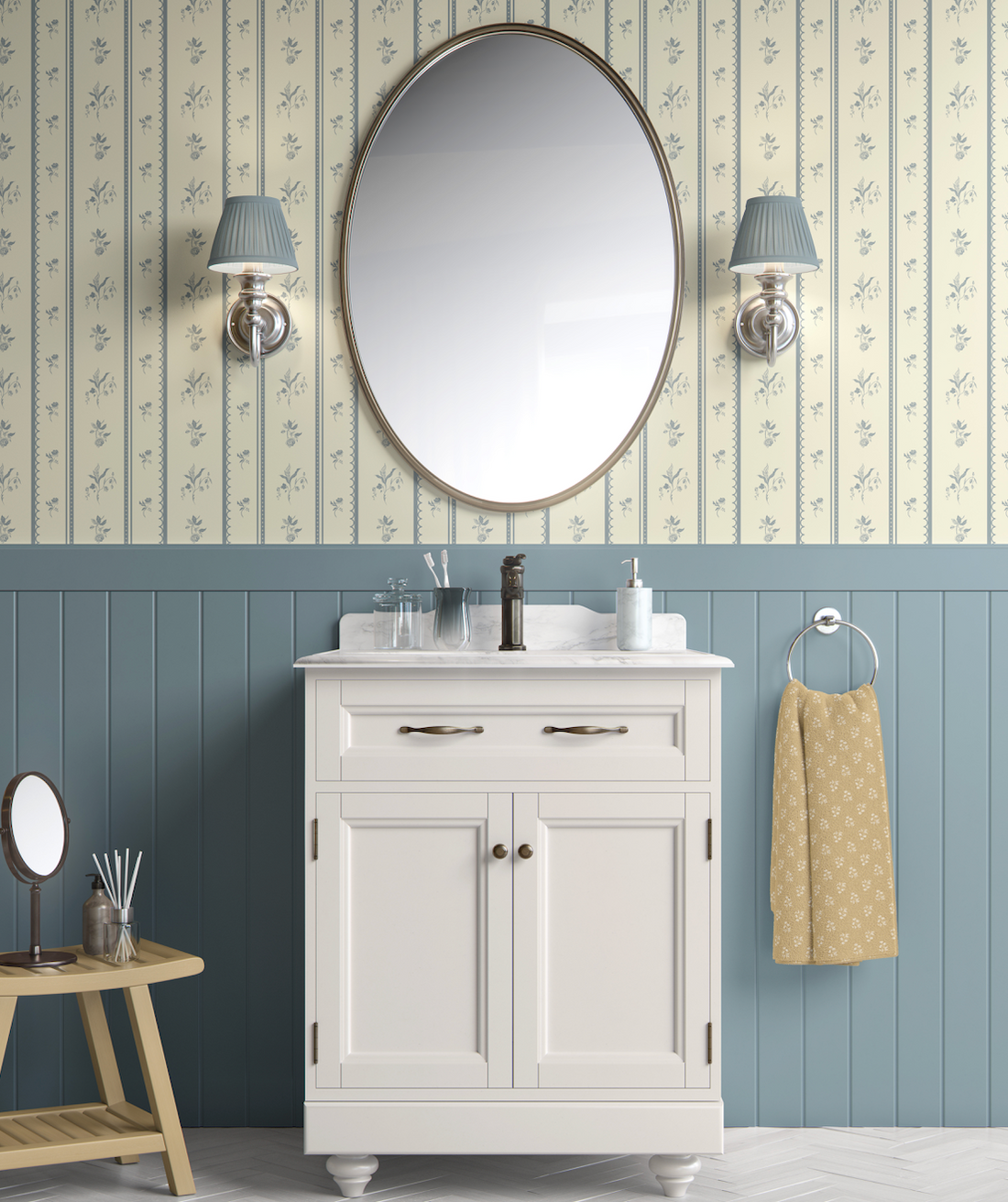 Lottie Striped Wallpaper in Beige Cream Muted-Green and Mauve