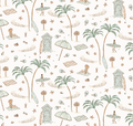 Reef Coastal Wallpaper in Sage-Green, Tan, and Pastel-Pink
