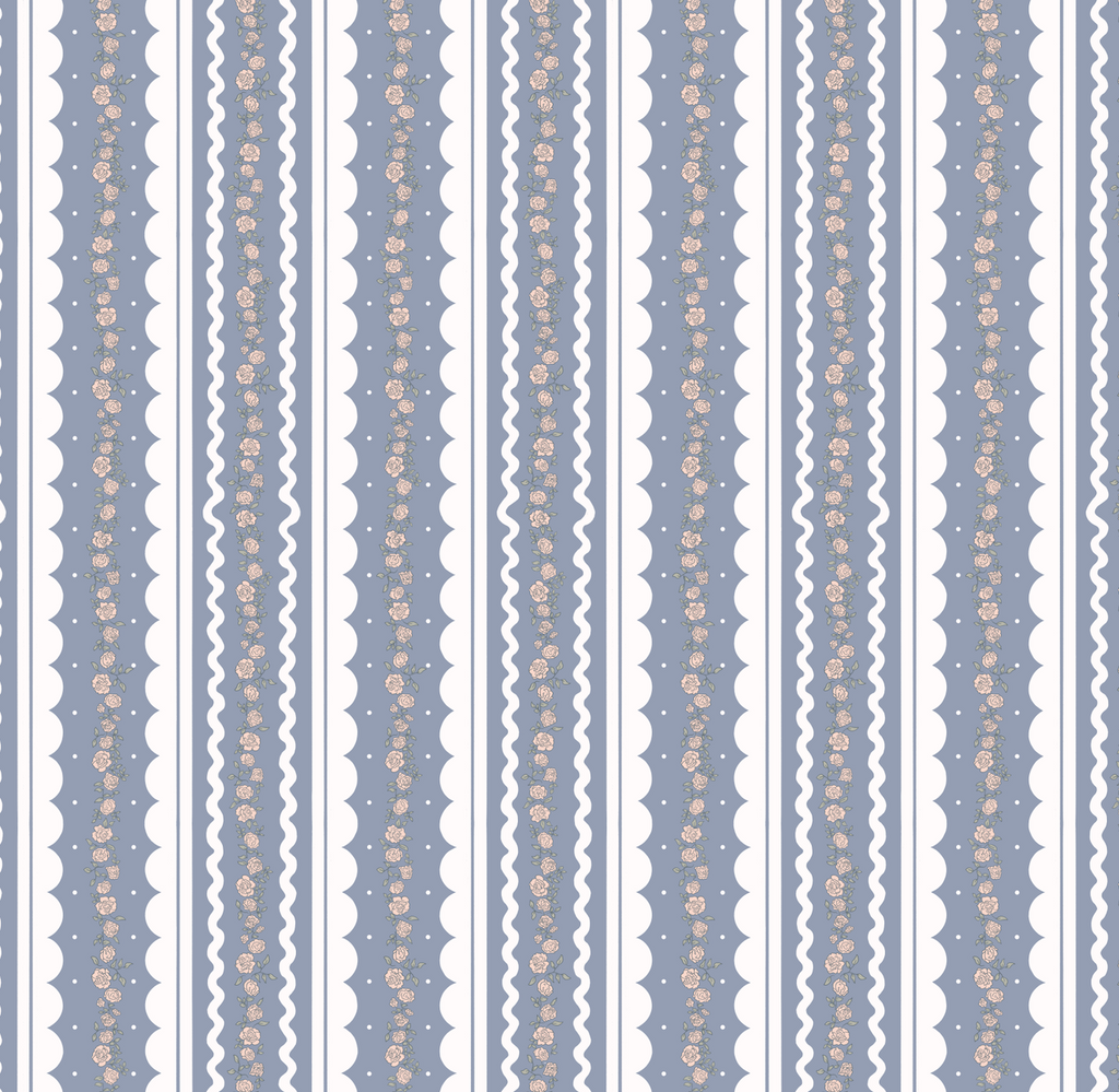 Solana Striped Wallpaper in Blue, Beige, Sage-Green, and White