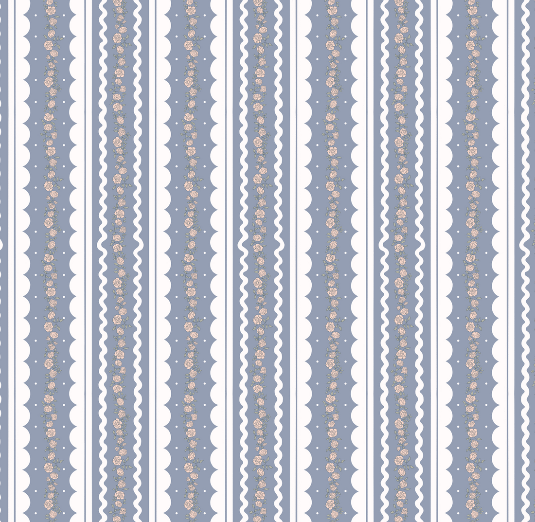 Solana Striped Wallpaper in Blue, Beige, Sage-Green, and White