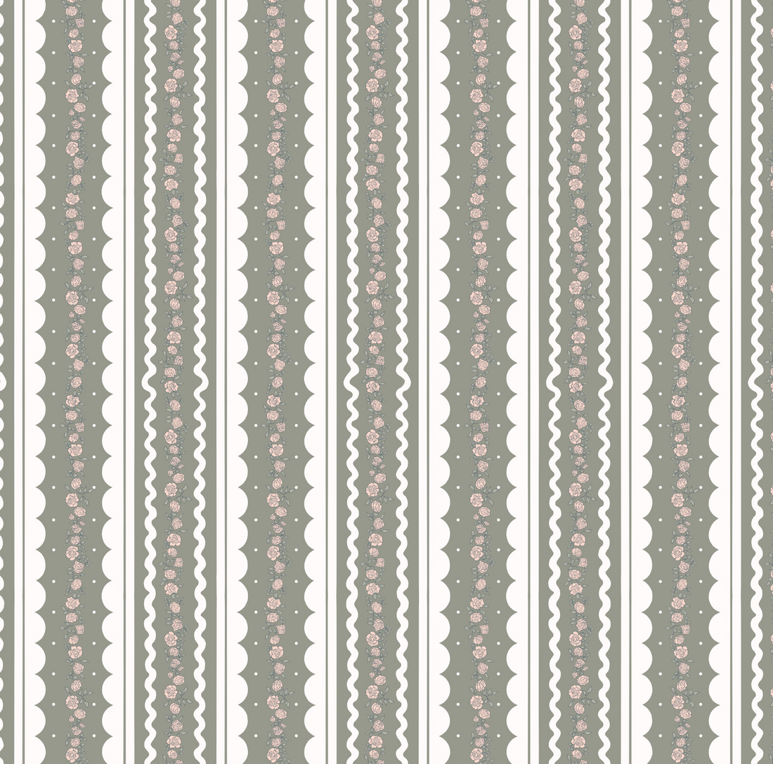 Solana Striped Wallpaper in Blue, Beige, Sage-Green, and White