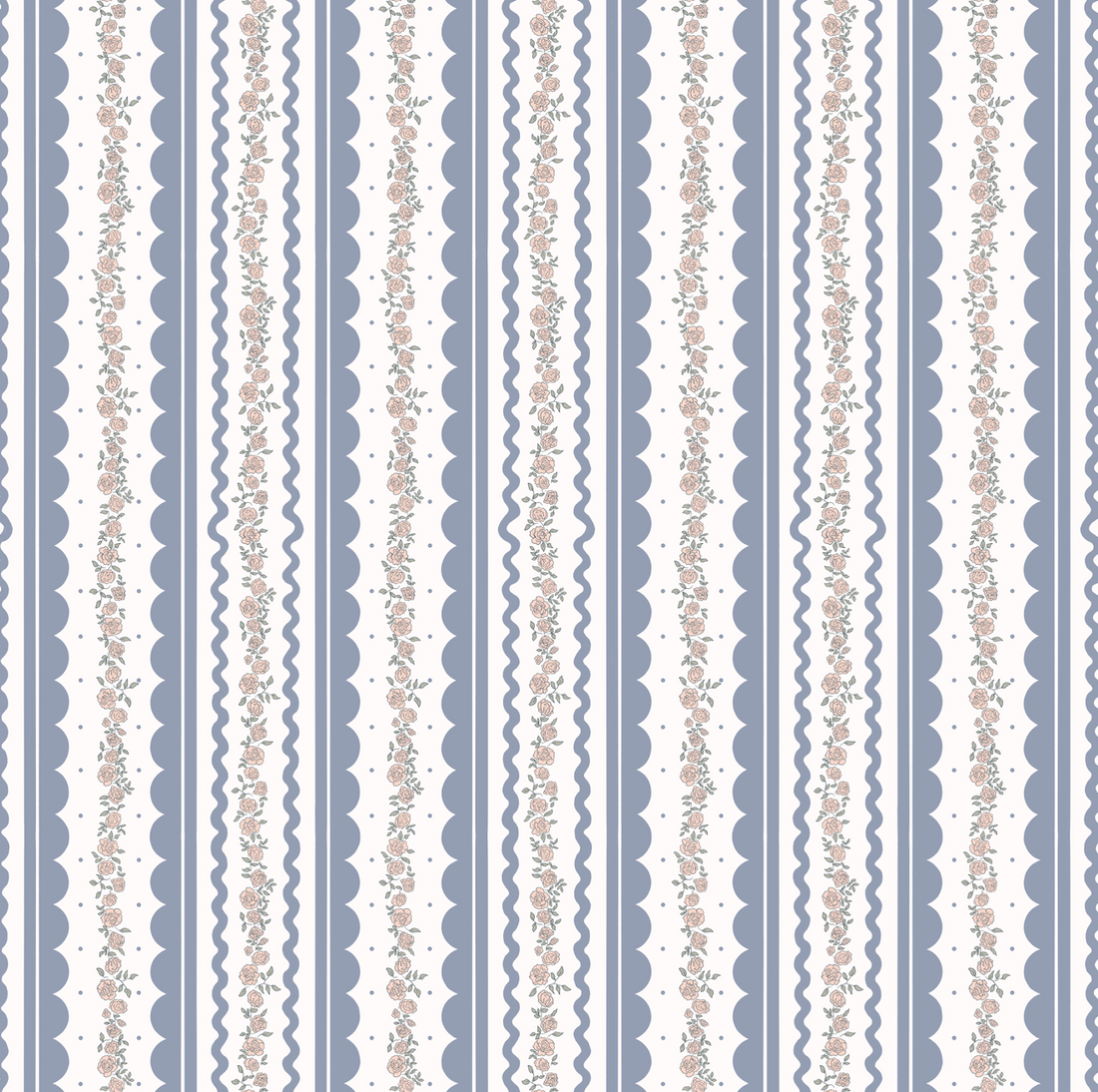 Solana Striped Wallpaper in Blue, Beige, Sage-Green, and White