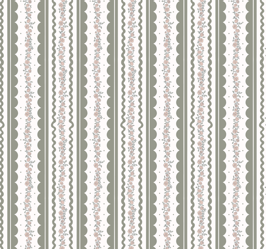 Solana Striped Wallpaper in Blue, Beige, Sage-Green, and White