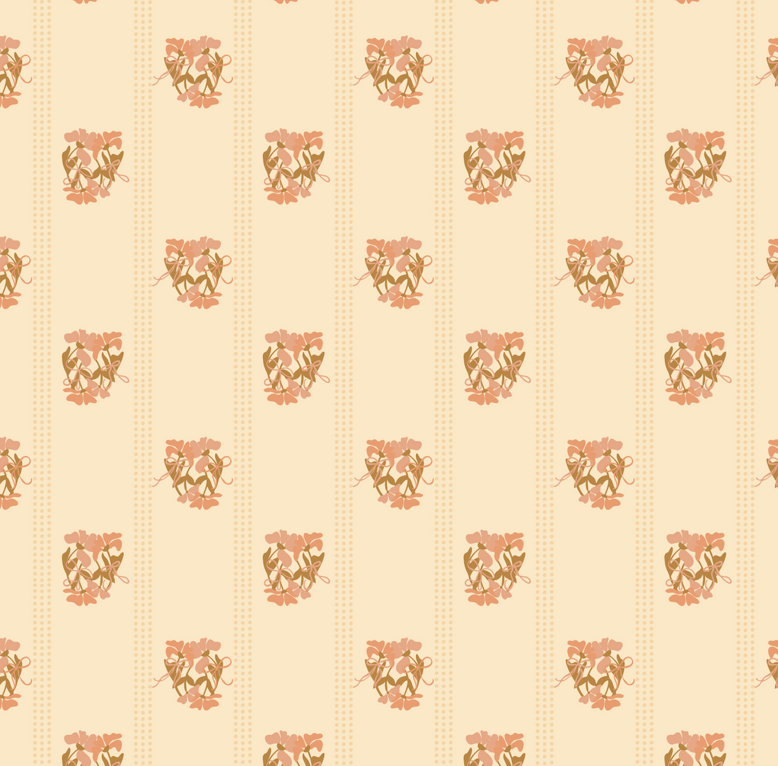 Kate Floral Wallpaper in Cream, Muted-Pink, Sage-Green, and Tan