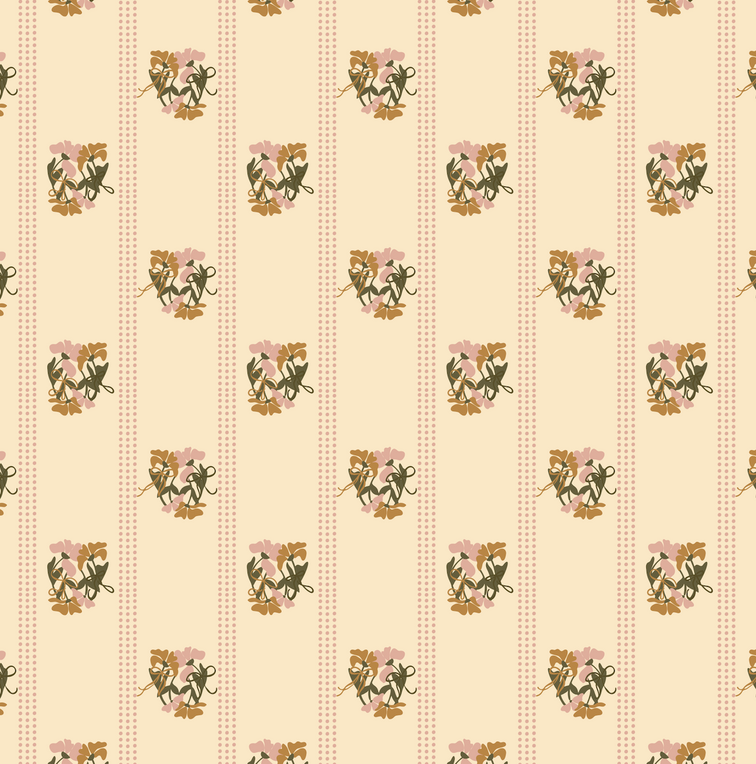 Kate Floral Wallpaper in Cream, Muted-Pink, Sage-Green, and Tan