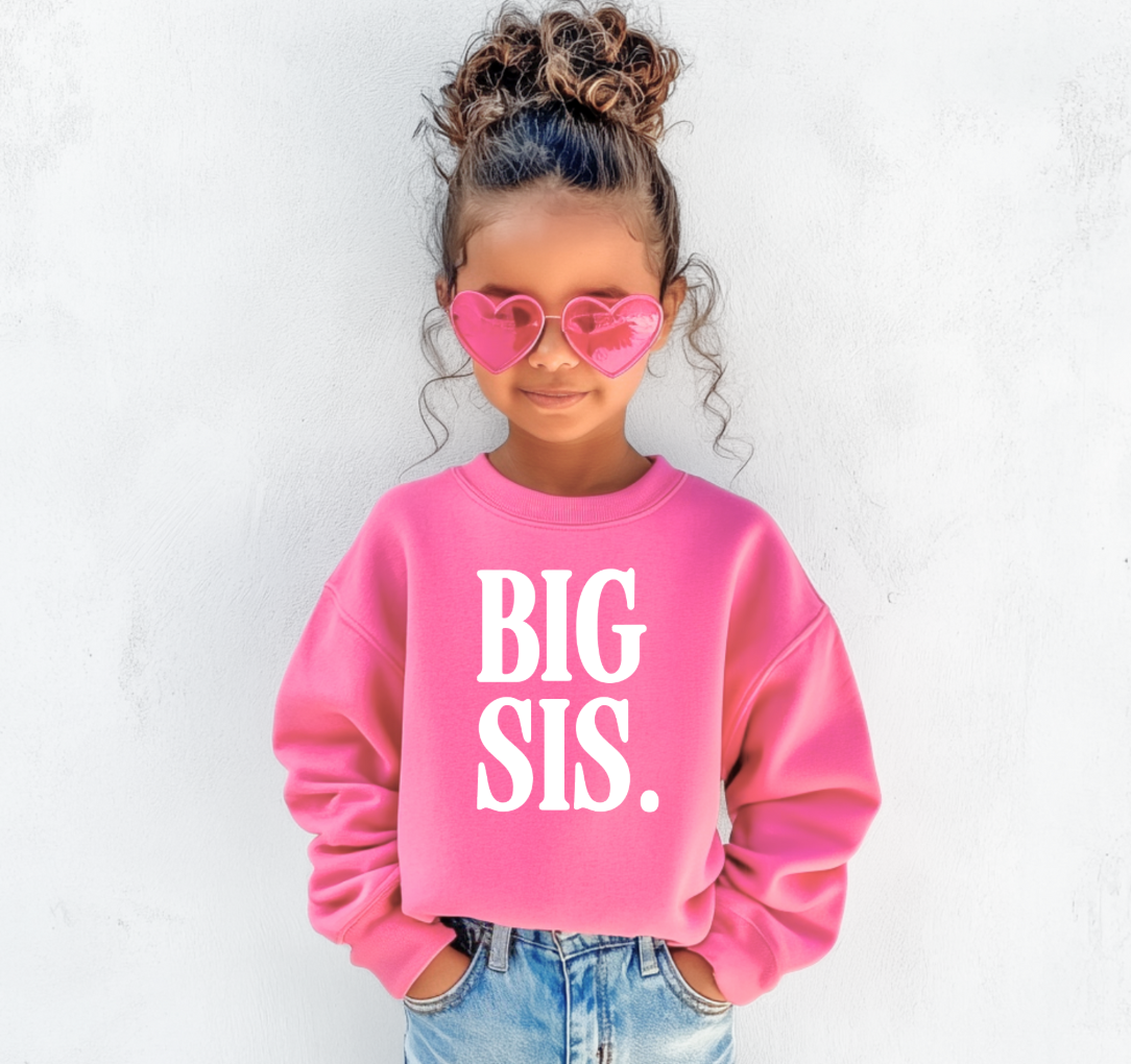 Big Sis Youth Pullover in pink and white knit fabric