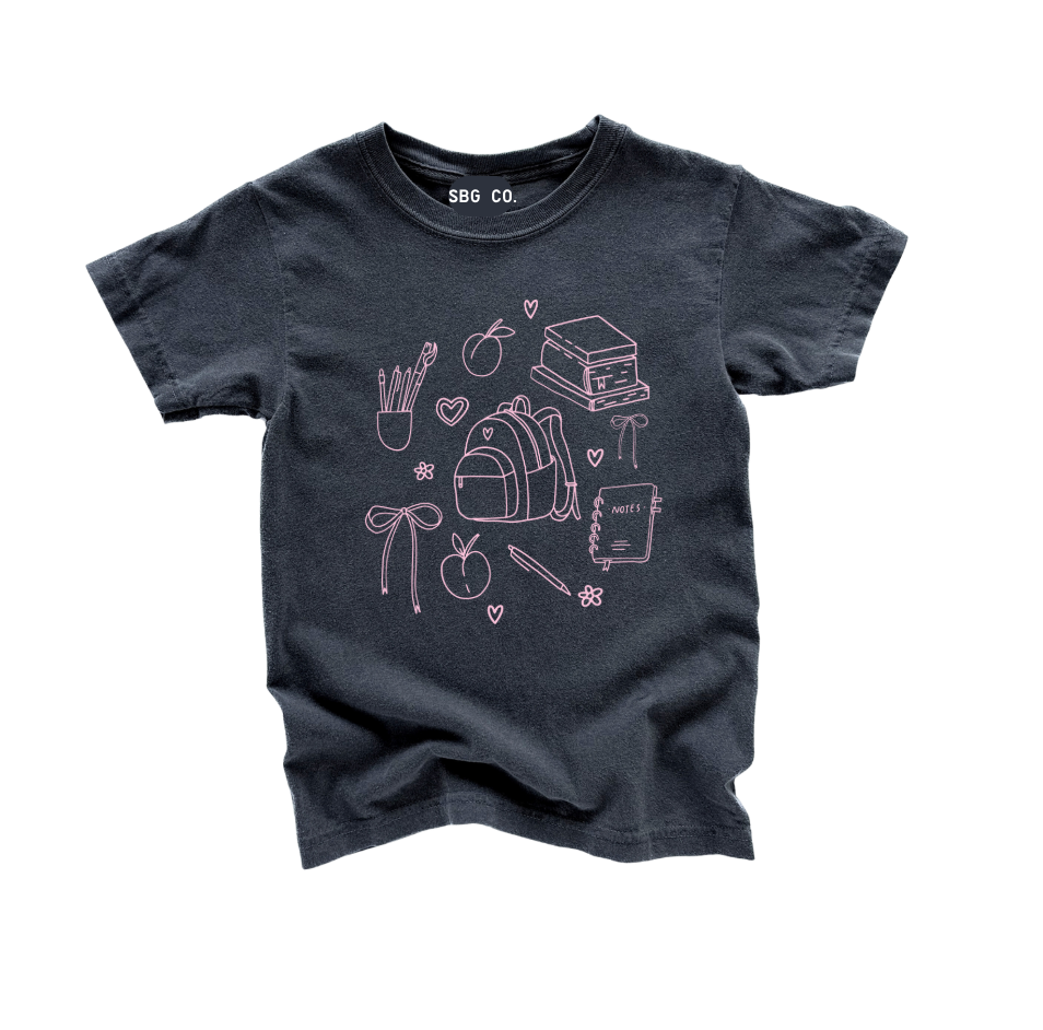 Back to School Doodles print on a soft 100% cotton unisex tee.