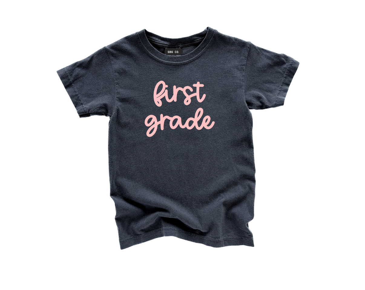 First Grade Girly cotton t-shirt in solid colors for back-to-school