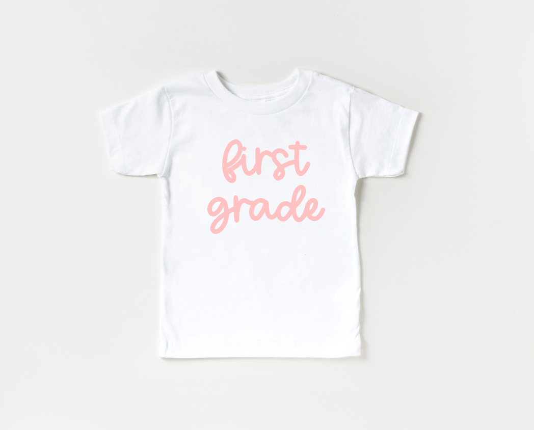 First Grade Girly Tee for School in Black, White, and Pink