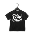 A black Wild Child kids graphic t-shirt, casual and durable for play.