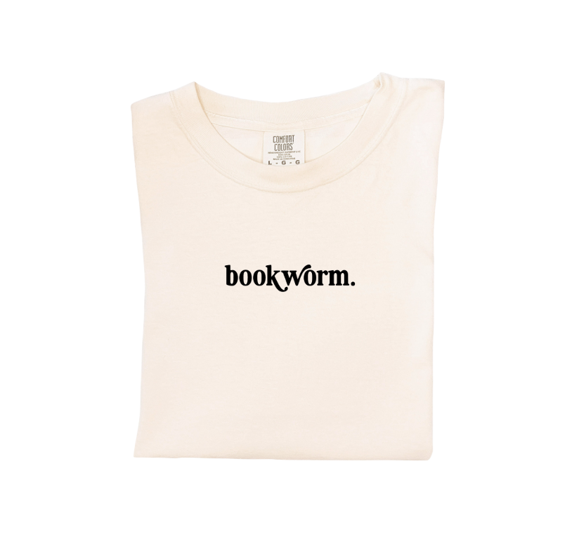 Comfort Colors Bookworm Minimal Tee in Cream, Grey, White, and Autumn