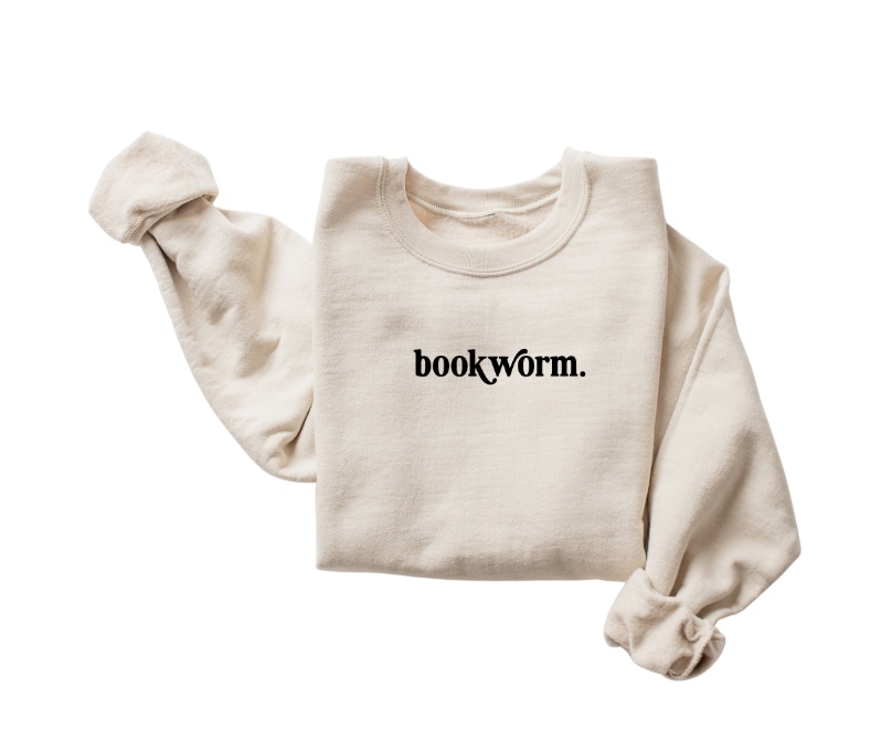 Unisex Bookworm Minimal Pullover in Ash Grey, Cream, and White