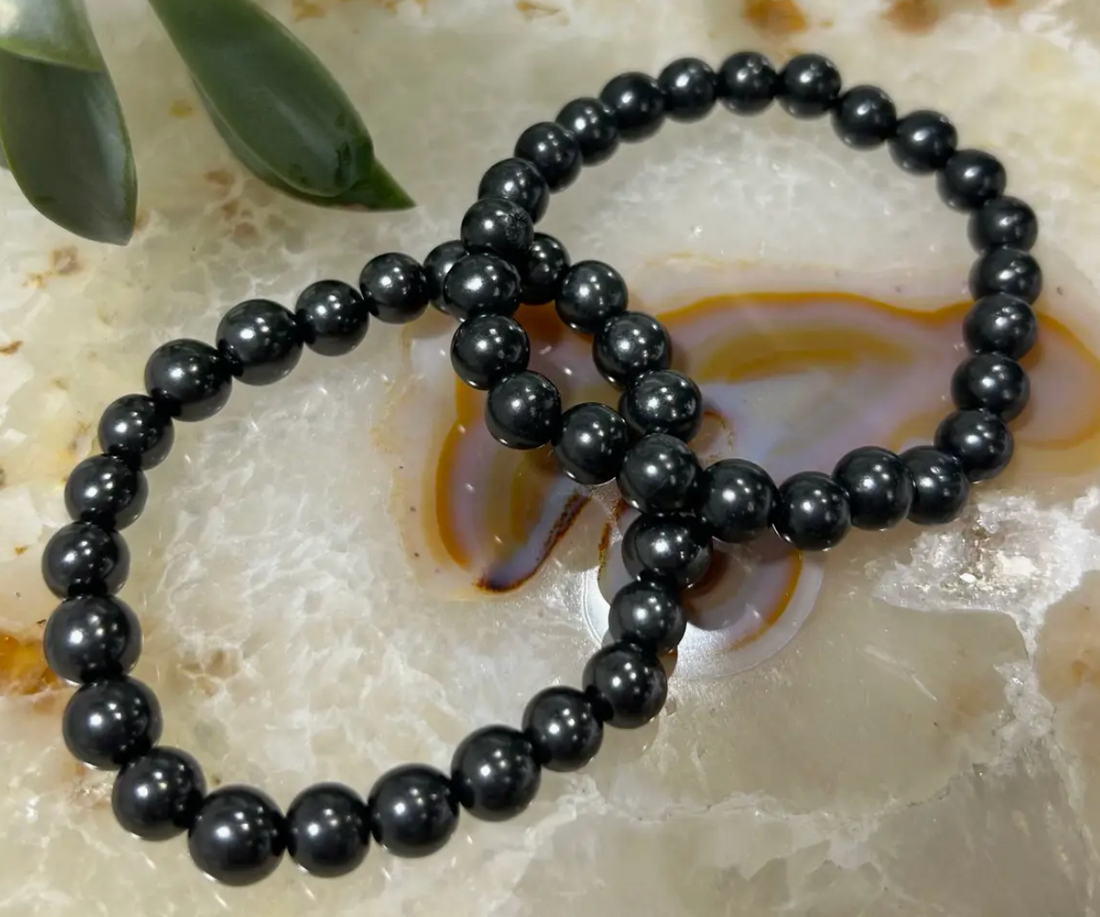 Reiki Infused Natural Shungite Bead Bracelet – 8mm Beads (Small and Medium Wrists)