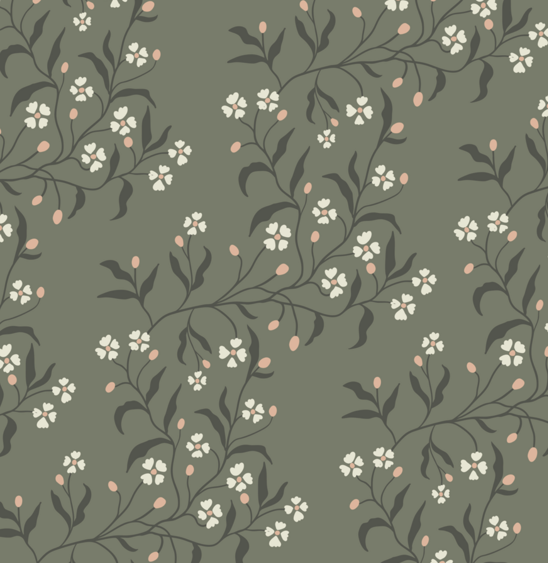Rainey Floral Botanical Wallpaper in Sage Green and Dusty Pink