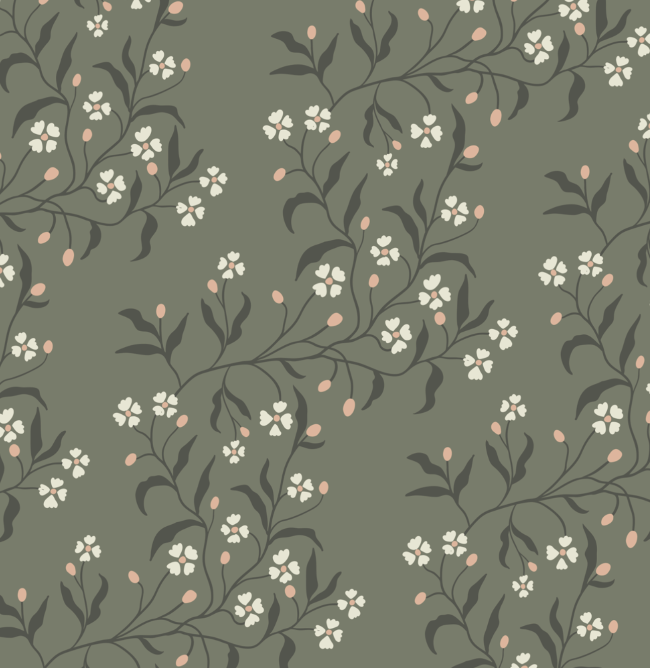Rainey Floral Botanical Wallpaper in Sage Green and Dusty Pink
