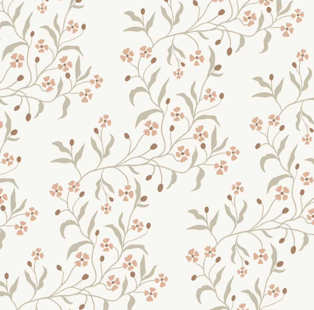 Rainey Floral Botanical Wallpaper in Sage Green and Dusty Pink
