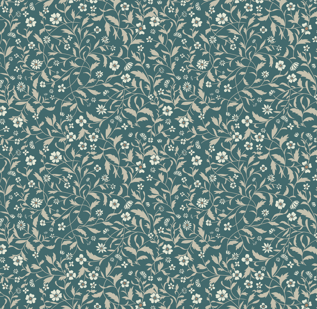Vallie Floral Wallpaper - Sage Green, Off-White & Beige