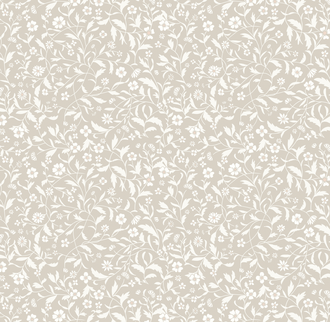 Vallie Floral Wallpaper - Sage Green, Off-White & Beige