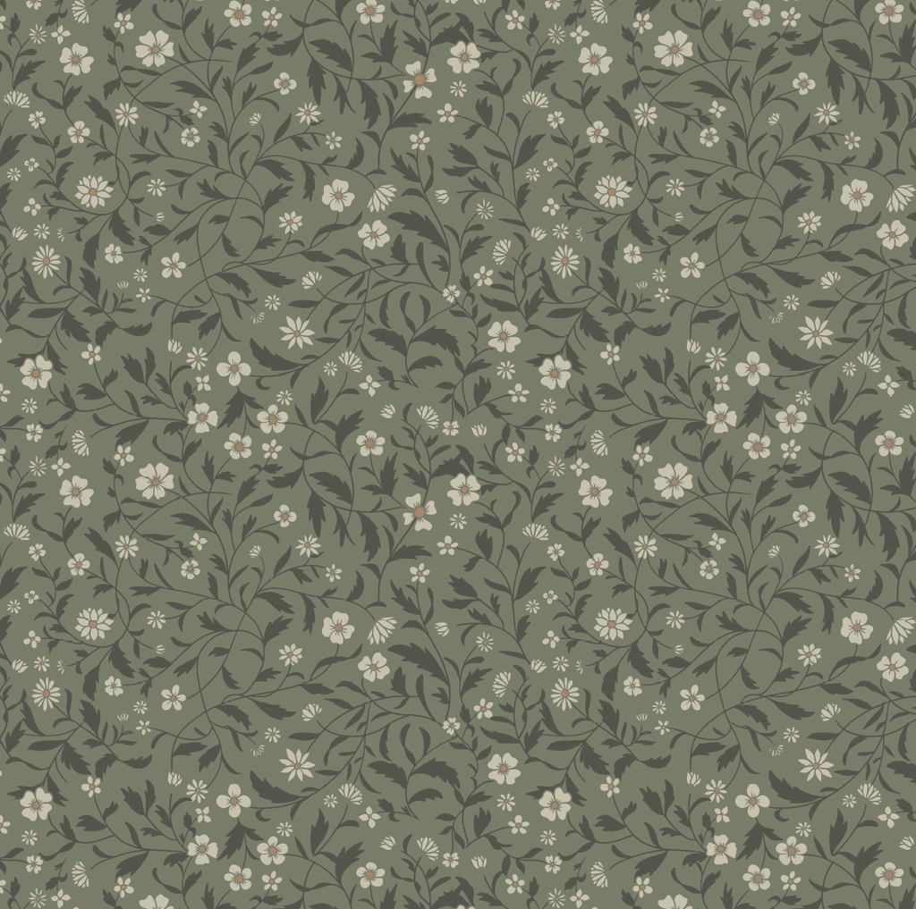 Vallie Floral Wallpaper - Sage Green, Off-White & Beige