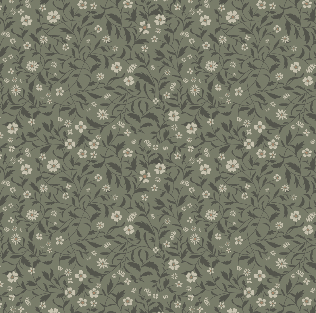 Vallie Floral Wallpaper - Sage Green, Off-White & Beige
