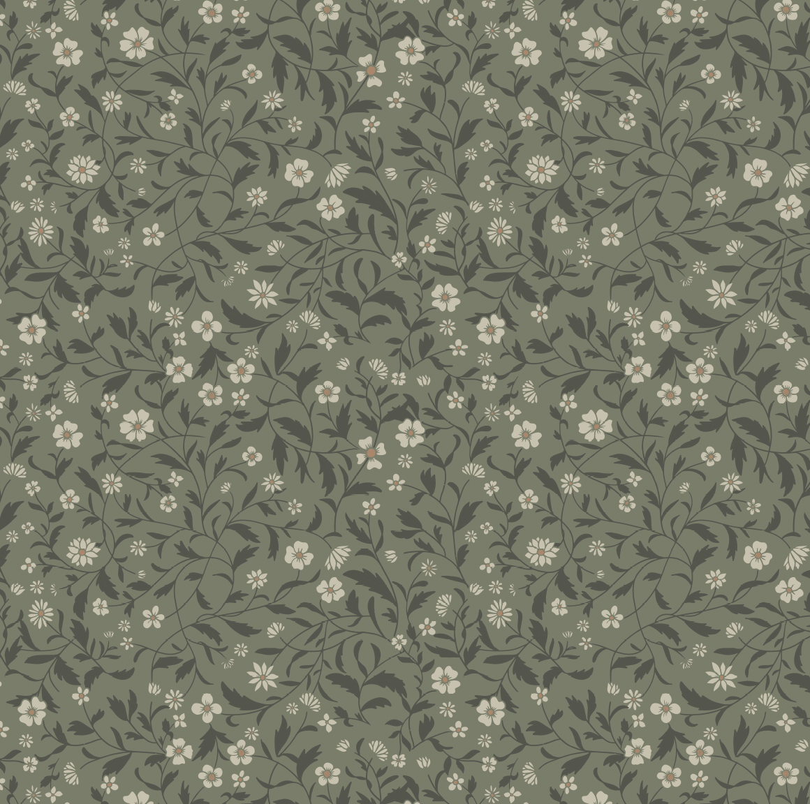 Vallie Floral Wallpaper - Sage Green, Off-White & Beige